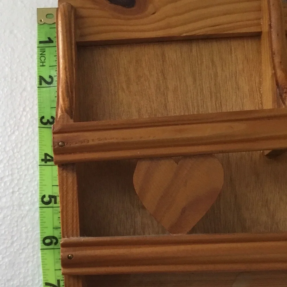 Heart-Accent Natural Wood Wall Shelf with Hooks